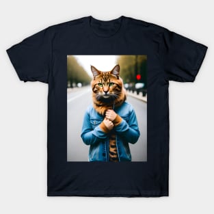 Humanoid Cat - Modern Digital Art T-Shirt